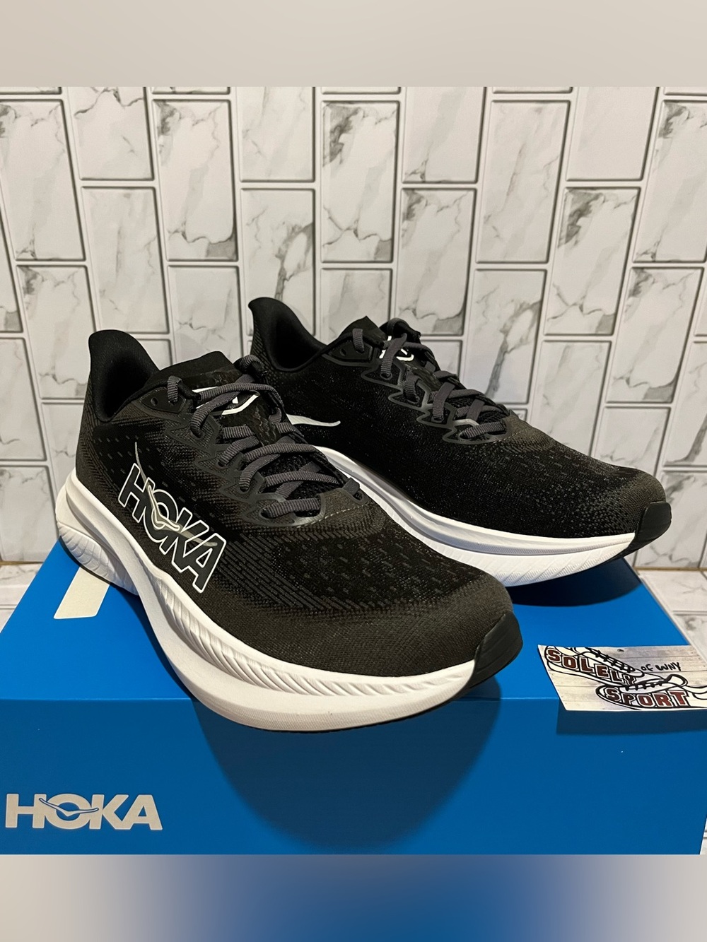 New Hoka One One Mach 6 Running Shoes Black White Mens Size Training Gym - Picture 3 of 16